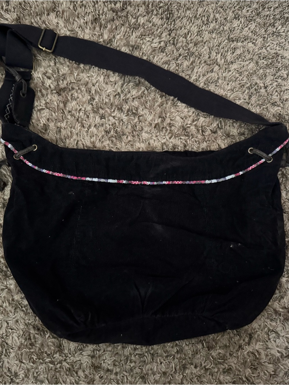 Vintage OP Ocean Pacific Black Corduroy Crossbody with Pink Accent